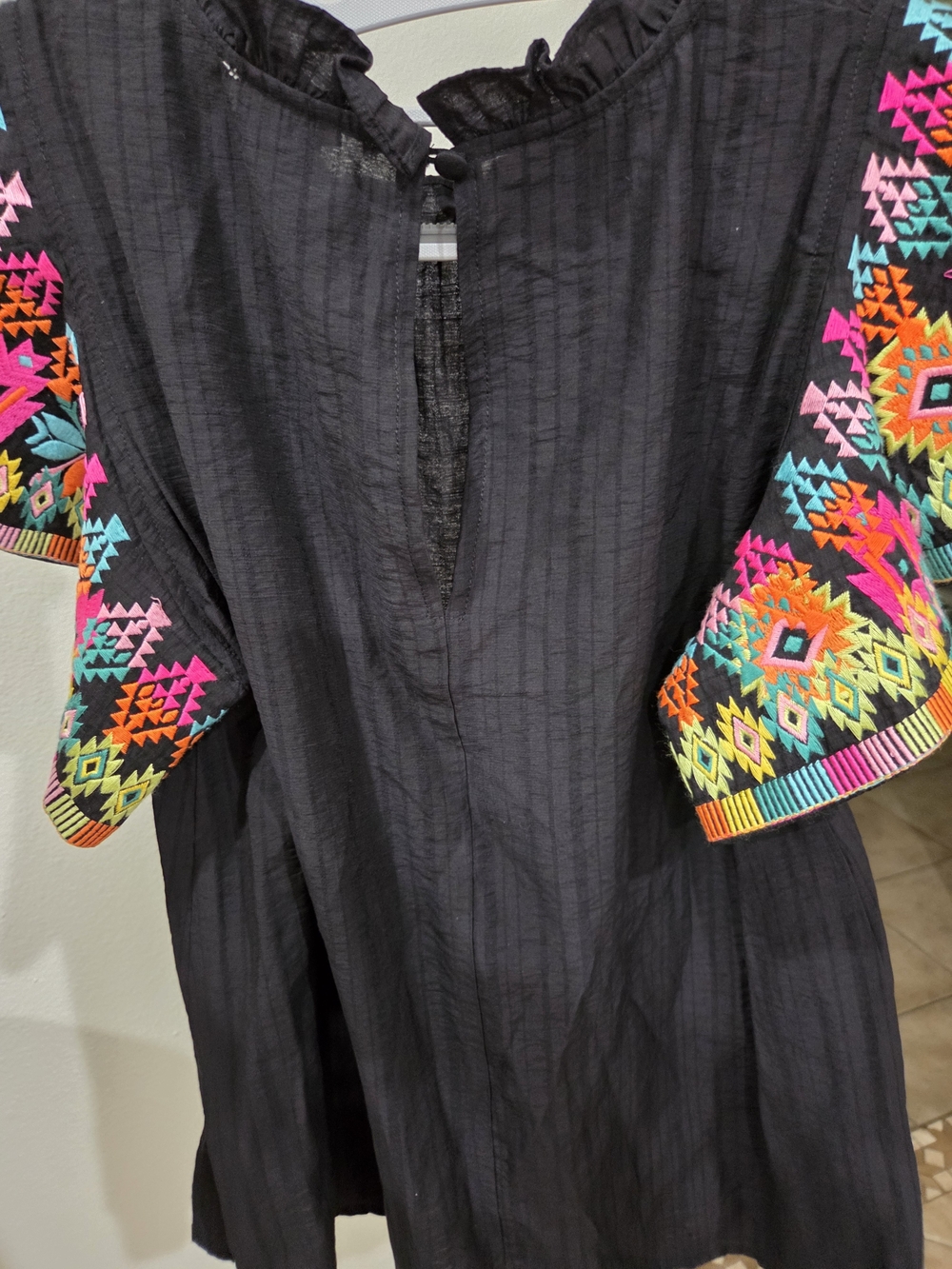 THML Black Colorful Embroidered Blouse Flutter Sleeve Small - Picture 4 of 4